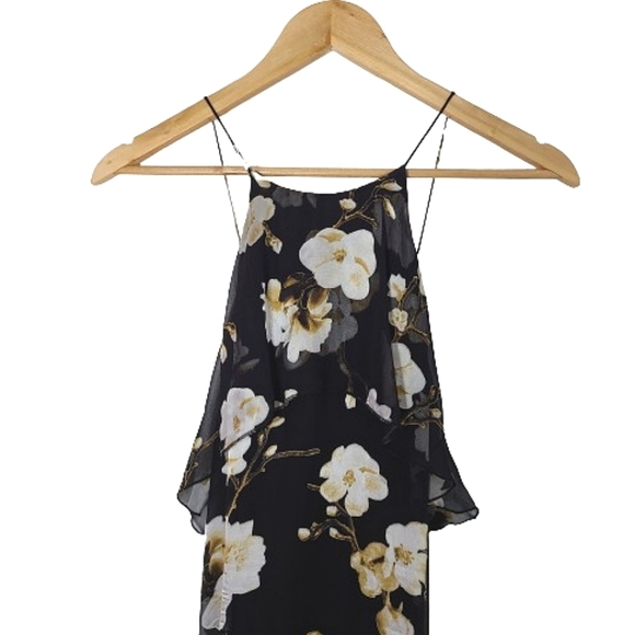 Alice + Olivia Fabiola Black Silk Blend Floral Asymmetric Dress Women's Size 8 - Picture 7 of 16